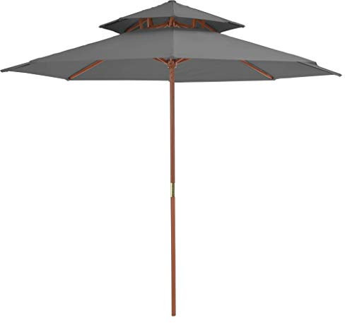 Xichuzi Sonnenschirm mit DoppelDach, Sonnenschutz Garten, Sonnenschirm Terrasse, Balkonsonnenschirme, Balkon Sonnenschutz, Balkon Sichtschutz Uv-Schutz, und Holzstange 270 cm Anthrazit