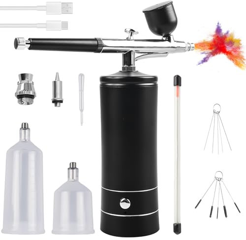 Set de Aerógrafo Asfrode: Pistola de Aerógrafo Portátil, Aerógrafo Recargable, Boquilla de 0,3mm para Diseño de Uñas, Decoración de Pasteles, Maquillaje, Modelado de Tatuajes (Negro)