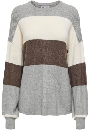 ONLY Damen Onlatia L/S Stripe Pullover KNT Noos Sweater, Medium Grey Melange,M
