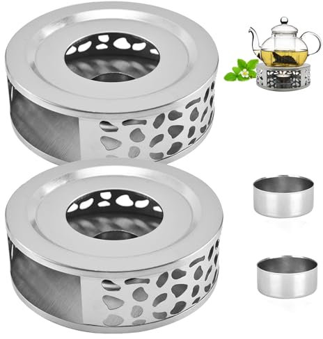Stövchen Teekanne, 2 Stück Teewärmer, Mit Kerzenhaltern aus Edelstahl, Kaffeewärmer aus Edelstahl, Teewärmer für Teesets und Kaffee, zum Erhitzen von Tee Milch Kaffee Heißen(Silbrig)