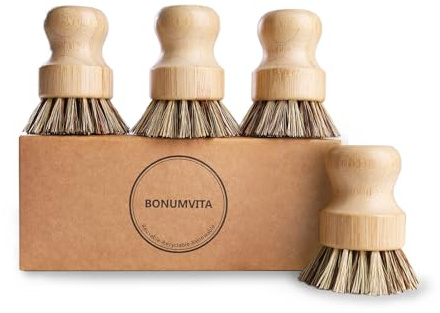 BOMUMVITA 4-Pack Bamboo Dish Brush with Palm Fiber
