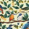Papier Peint Adhesif Mural Oiseaux,44 x 600cm Papier Peint Feuille Vert Papier Peint Fleurs Beige Papier Peint Arbre Papier Peint Oiseaux Bleu Orange Papier Peint pour Meuble Chambre,Salon,Arche