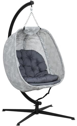 Outsunny Silla Colgante en Forma de Huevo para Uso Exterior, Columpio Colgante Plegable con Estructura, Cojines de Asiento, Hamaca para 1 Persona, Columpio Silla de Interior al Aire Libre, terraza,
