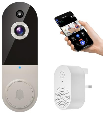 BoilNano 1080P Video Doorbell Camera Wireless, Cloud Storage, Live View, 2-Way Talk, Night Vision, Included Ring Chime, 2.4Ghz WiFi, Indoor Surveillance, Real-Time Alert (Linen)