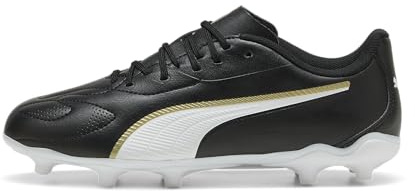 PUMA King 20 Play FG/AG JR Soccer Shoe, Black White Gold, 5.5 UK