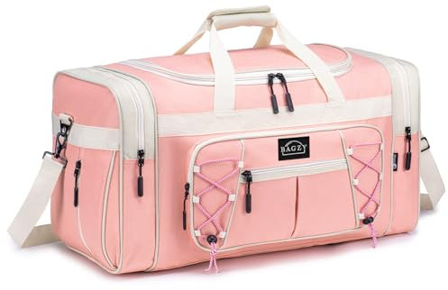 BAGZY Reisetasche 70 Liter Groß Sporttasche Herren Damen wasserdichte Handgepäck Koffer Cabin Holdall Bag Weekender Travel Duffle Bag Handtasche Reisetaschen für Gym Camping Reisen Urlaub Rosa