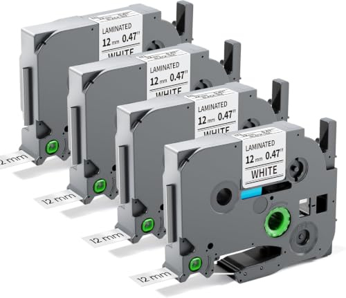 AONOMI Tze-231 Tz Tape 12 mm Ersatz für Brother Etikettenband 12 mm für Brother Etikettendrucker, kompatibel mit P-Touch 12 mm 0,47 laminiert für P Touch H110 E110 H100R H108 H101C H200 1000, 4 Stück