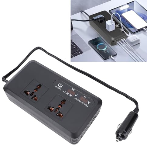 Inverter di alimentazione da DC a CA, trasformatore di convertitore di tensione per auto da 200 W con 2 cariche USB, 2 porte di tipo C e prese a 3 pin per telefoni di ricarica,