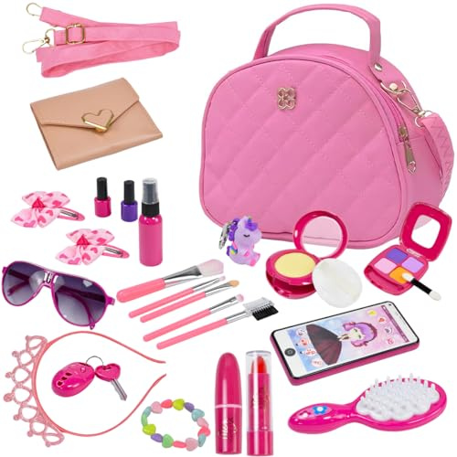 Vunanvu 32 Stück Handtasche Kinder Mädchen Geldbörsen kinderhandtaschen kindertasche Mein erstes Spielzeug mit Handtasche Schminkset Smartphone Handtaschen Sonnenbrille Spielzeug 3 Jahre Mädchen
