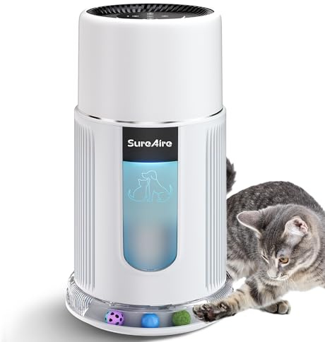 Purificadores de aire para mascotas con filtro HEPA, purificador de aire para el hogar con prefiltro reemplazable para pelo de mascotas, salida de aire de 360° para dormitorio grande