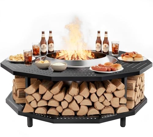 Yukon Feuerstelle, 121,9 cm, tragbare Schutzbarriere für Holzfeuerstelle, Lagerfeuer, Feuerstelle mit Kaminholzregal