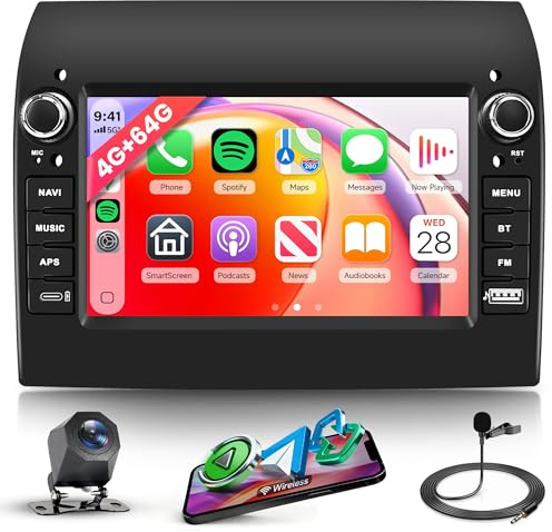 4G+64G Android Autoradio per FIAT Ducato 2008-2015/Peugeot Boxer 2/Citroen Jumper 2011-2015 Wireless Carplay Android Auto GPS Navi WiFi, 7 Pollici Radio Bluetooth FM/RDS/32EQ/SWC Telecamera Posteriore