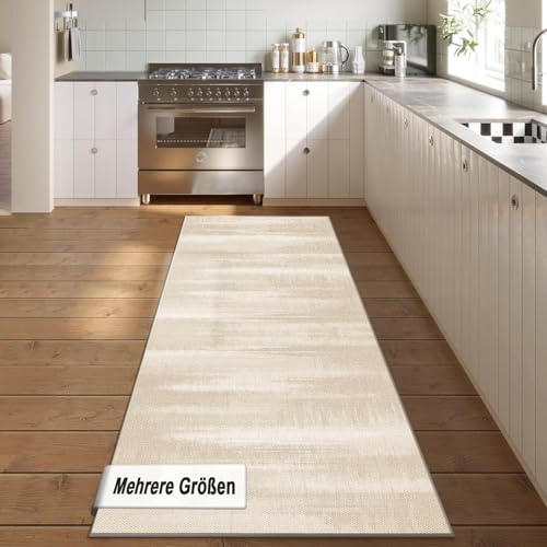 HaiTaoSy Teppich Läufer Flur Modern, Teppich Waschbar rutschfest, Teppich Esstisch, Für Wohnzimmer Schlafzimmer, 60x300cm– Beige