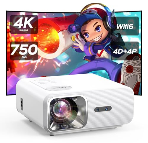 Videoprojecteur Auto Focus/Auto Keystone 26000L WiFi6 Bluetooth Retroprojecteur Jimveo Full HD 1080P Vidéoprojecteur 4K Supporté 300'' pour Home Cinéma Zoom 50% Projecteur Video pour iphone/Android