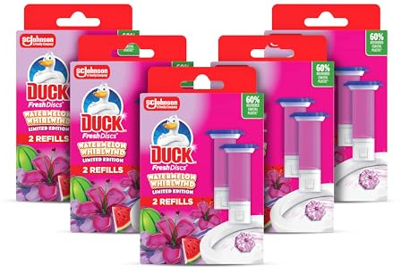 Duck Fresh Discs Toilet Cleaner Refill Twin Pack, Fights Stains That Harbour Germs, Prevents Limescale Build Up, Watermelon Whirlwind, Pack of 5 (Total of 10 Refill Tubes)