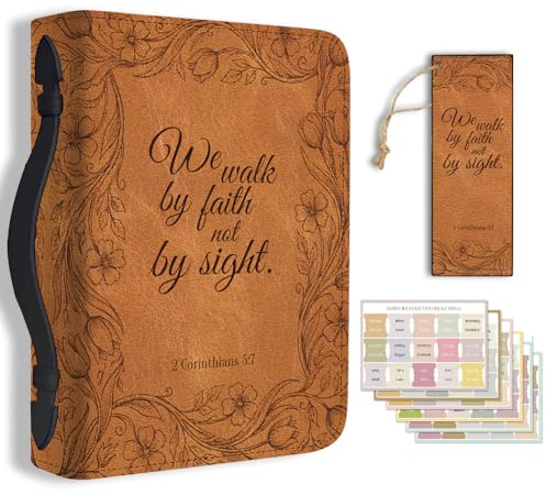 Hobbspring Blumen Bibel Hülle Für Männer Frauen Skizze Pflanze Bibel Cover Mit Lesezeichen Vintage Tragbare Buch Hüllen Mit Griff Und Reißverschluss PU Leder Tasche Für Erwachsene Studenten Braun
