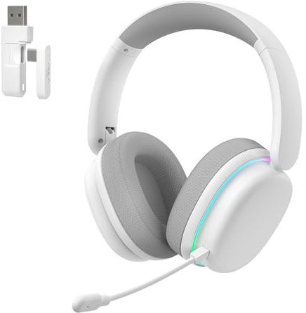 AULA G7 Pro Wireless Gaming Headset with Microphone,2.4G/BT/3.5mm Wired,7.1 Surround Sound,10ms Low Latency,40mm Drivers,Noise Cancelling,Lightweight Computer Headsets for PC/PS5/PS4/Xbox (White)