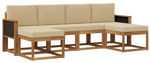 vidaXL Outdoor-Sofagarnitur mit Kissen 6 pcs Natur und Beige Polyester, Modernes, wetterfestes Sofa-Set für draußen, stylische Gartenmöbel, minimalistische Lounge für Coole Entspannung im Garten