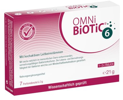 OMNi BiOTiC 6 | Sachet | 7 Portionen (21 g) | 6 Bakterienstämme | 6 Mrd. Keime pro Tagesdosis | Pulver | Mit Inulin | Vegan | Glutenfrei | Lactosefrei | Zur täglichen Anwendung