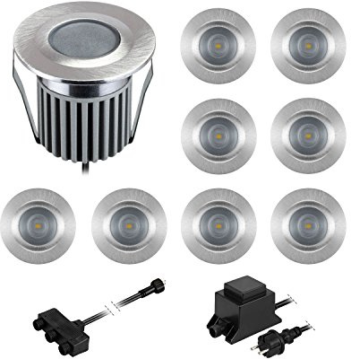 ledscom.de LED Boden-Einbauleuchten BODES für außen, warm-weiß, je 94lm/Leuchte, matt, rund, 50mm Ø, 9er Set