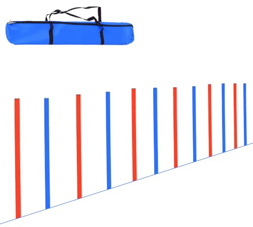 PawHut Dog Agility Training Equipment Adjustable Weave Poles Training Set | Dog Play Run, Obedience Training Set