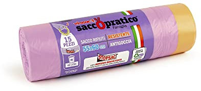 VIROSAC Sacchetti 55x60, Plastica, Viola, 15 perzzi per Rotolo