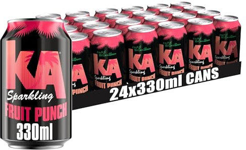 KA Caribbean Fruit Punch Fizzy Drinks - Traditional & Authentic Caribbean Jamaican Style Sparkling Drink - Soft Drinks Multipack - Fruit Punch Soda Drinks Bulk Pack - 24 x 330ml Cans