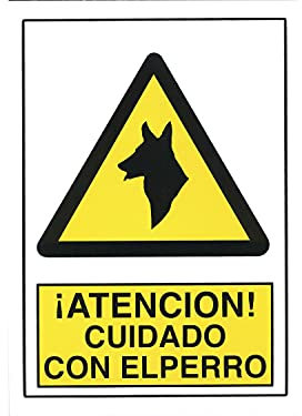 Amig - Señal de Advertencia Cuidado con el Perro - Polietileno Resistente Intemperie - Seguridad para Exteriores e Interiores - Fácil Instalación Adhesiva, Amarillo, 300x450 mm