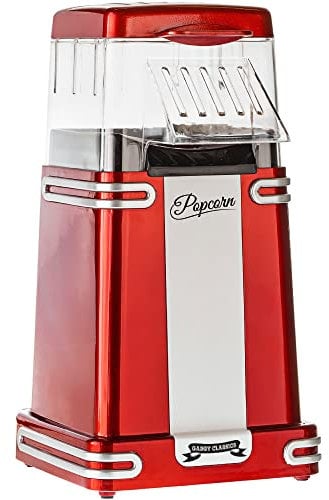 Gadgy Macchina Popcorn | Macchina per Pop Corn ad Aria Calda l Preparazione Salutare, Senza Olio o Grassi l 1200W Macchina Pop Corn con Misurino e Coperchio Superiore Rimovibile l Rosso Retrò