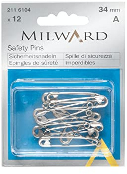 Milward Safety Pins, Silver, 34mm, 12 Pieces,2116104