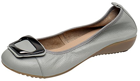 Jamron Femmes Cuir Véritable Chaussures de Confort Semelle Souple Ballerines Bas Talon Compensé Chaussons