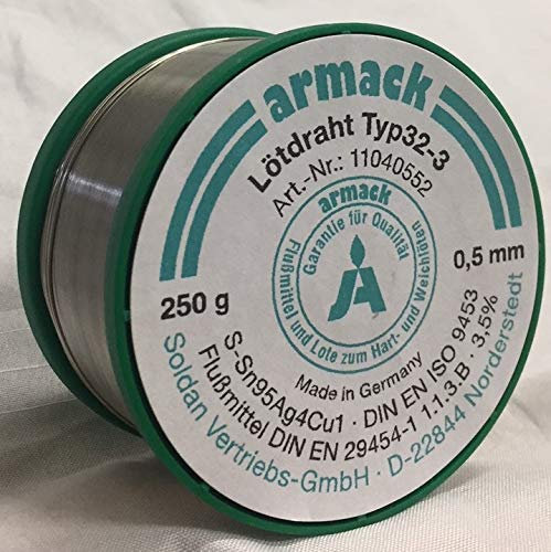 armack Lötdraht Typ32-3 0,5 mm Ø 250g bleifrei Sn95Ag4Cu1 Flussmittel gefüllt
