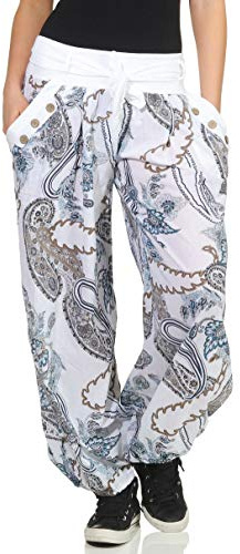Malito – Haremshose Damen mit Print – Unisize Pumphose aus Baumwolle – Leichte Stoffhose inkl. Stoffgürtel – Bequeme Sommerhose für warme Tage – Dünne Aladinhose für Frauen 3485 (Größe 34-40)