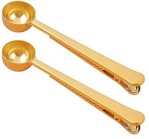 Kaffee- und Tee-Schaufel aus Edelstahl mit Beutel-Clip, ideal zum Messen von Kaffee, Tee, Proteinpulver, Instantgetränken und mehr, 2 Stück perfekte Kaffeelöffel.
