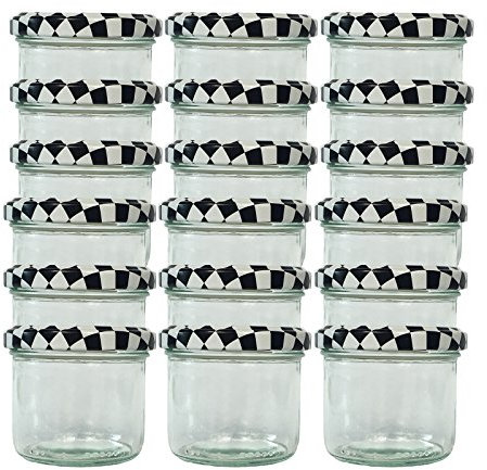 hocz Sturzgläser Set | Menge 50 Stück | Füllmenge 125 ml | mit Schraub-Deckel Deckelfarbe | Marmeladengläser Einmachgläser Einweckgläser (Schwarz Karriert, 50 Stück)
