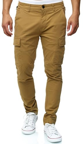 Indicode Herren Mathews Cargohose aus Baumwolle mit 8 Taschen | Cargo Funktionshose für Männer Amber, S