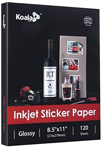 Koala bedruckbares glänzendes Papiersticker Aufkleberpapier für Tintenstrahldrucker, weiß, 21,6 x 27,9 cm, selbstklebendes Foto-Aufkleber-Druckerpapier, (120 Blatt)