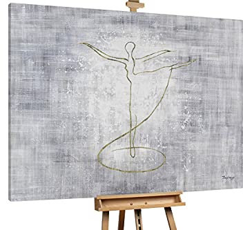 KunstLoft® XXL Gemälde 'Dancing in Lines' 200x150cm | original handgemalte Bilder | Tänzerin Taupe | Leinwand-Bild Ölgemälde einteilig groß | Modernes Kunst Ölbild
