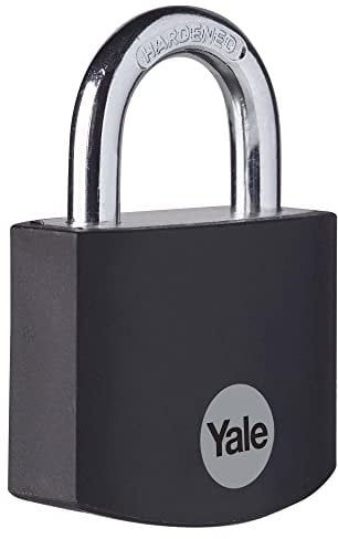 Yale YE3B/38/119/1/BK - Cadenas aluminium 38 mm, anse acier cémenté, noir, 3 clés - Pour casier, boîte à outils, sac...