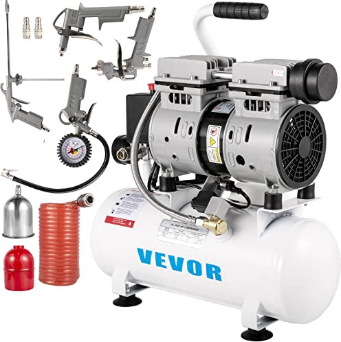 VEVOR Compresseur d’Air sans Huile Compresseur Silencieux à Air Comprimé Compresseur Outil d’Atelier pour Réparations Domiciliaires, Gonflage de Pneus (9L 550W, 240 psi)