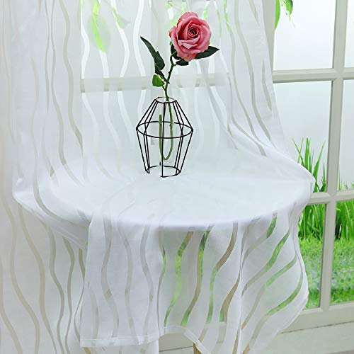 HeichkelL Voile Gardine mit Kräuselband Ausbrenner Vorhang Transparente Dekoschals für Wohnzimmer Fesnter 2 Stück BxH 140x245cm (Jedes Stück) Weiß