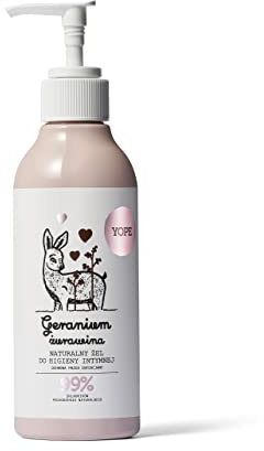 YOPE Geranium and Cranberry Natural Intimate Wash for Women, pH 4, 300 ml | Soothing and Regenerating Feminine Care with Prebiotics, Lactic Acid, Sorbitol, Gynecologically Tested Daily Formula