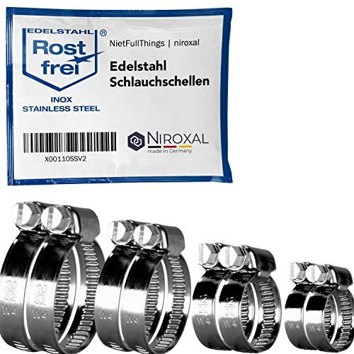 rostfreie Schlauchschellen im Set | je 2 Stück von Spannbereich 10-16/12-22/16-27/20-32 mm | Bandbreite 9-mm | V2A Edelstahl | Rohrschelle Schlauchklemme Sortiment DIN-3017 W4
