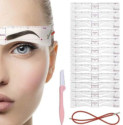 WOO GIRL 12 pares de plantillas para cejas + moldeador de cejas + soporte para cejas, juego para un estilo perfecto sin conocimientos previos