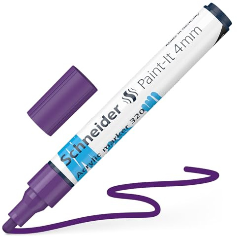 Schneider 120208 Paint-It Acrylstift (mit 4 mm Rundspitze, hochdeckende Acrylfarben für Holz, Leinwand, Stein uvm.) 1 Stück, violett