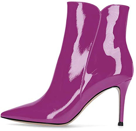 EDEFS Damen Stiefeletten Stilettos Modische Kurze Stiefel mit Reißverschluss Lackviolett Größe EU43