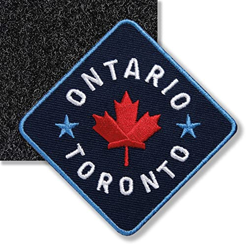 Klettpatch - Ontario Toronto Kanada 60 x 60 mm hochwertig gestickt/Klett Patch Patches Abzeichen Applikation auf Kleidung Rucksack/Ahorn Flagge Reiseführer/Club of Heroes (Navy)
