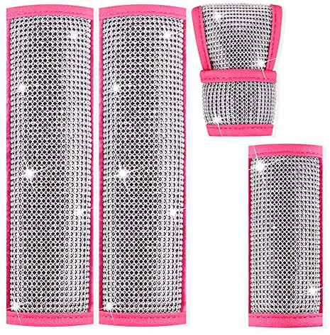 Glitzer Autozubehör Innenraum Frauen, Asudaro Auto Bling Sicherheitsgurtabdeckungen,Auto Schaltknauf Abdeckung Glanz Kristall,Handbremse Abdeckung Sparkly Auto Motor Knopfabdeckung Ring,#1