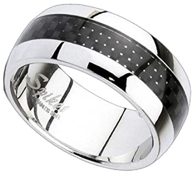 Taffstyle Band Ring Edelstahl poliert Carbon Inlay Freundschaftsring Herrenring Damenring Partnerring Damen Herren Silber Schwarz Größe 65 (20.7)