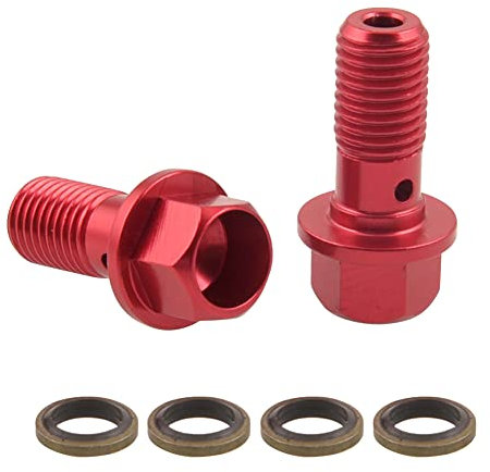 Boulon Banjo M10,iSpchen 1 Paire Vis étrier De Frein Moto Boulon Banjo M10 X1.25mm Boulon Banjo Raccord De Frein en Aluminium étriers De Frein Et Accessoires Moto Rouge